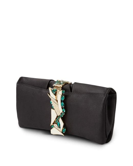 L'ALINGI Black Oasis Stone-Encrusted Satin Clutch Bag