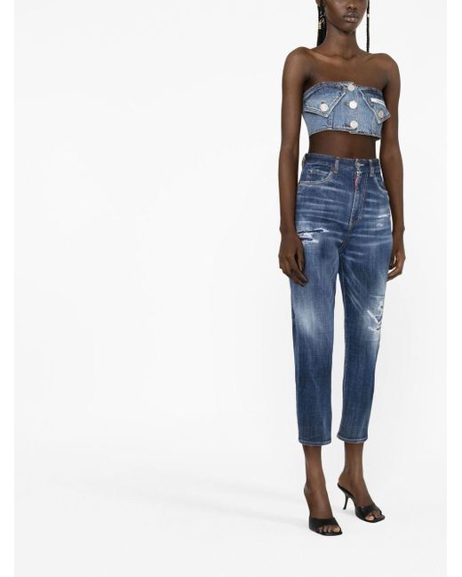 DSquared² Distressed Cropped Jeans in het Blue