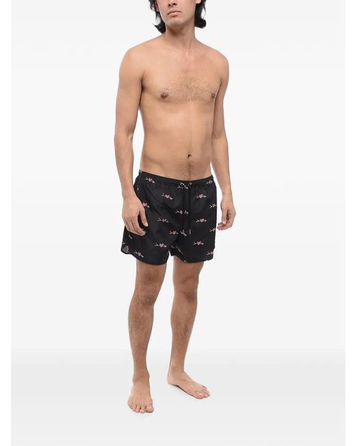 Neil Barrett Black Cupid-Print Drawstring Swim Shorts for men