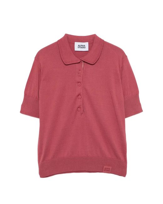 Alpha Studio Pink Button-Up Polo Top