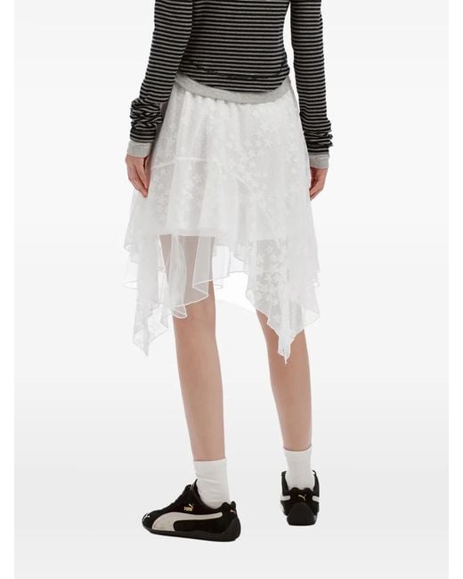 Mini Cream White Star-Print Handkerchief-Hem Skirt