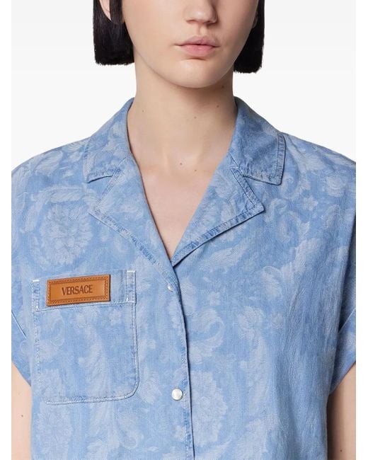 Versace Blue Barocco-Print Shirt