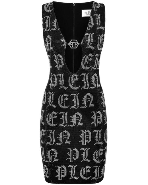 Philipp Plein Black Gothic Plein Rhinestone-embellished Minidress