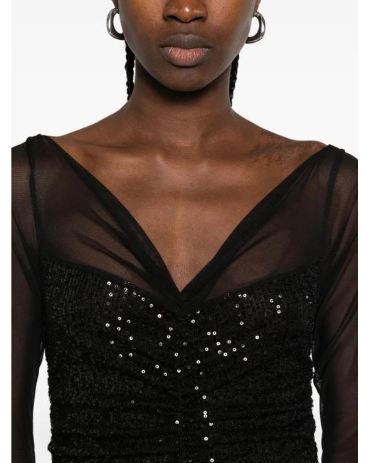 Atu Body Couture Black Sequin-Embellished Mesh Maxi Dress
