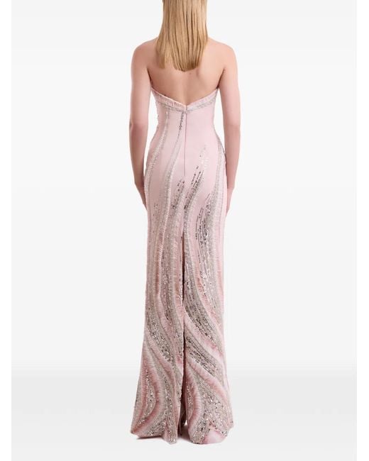 Gemy Maalouf Pink Beaded Sequin-Embellished Maxi Dress
