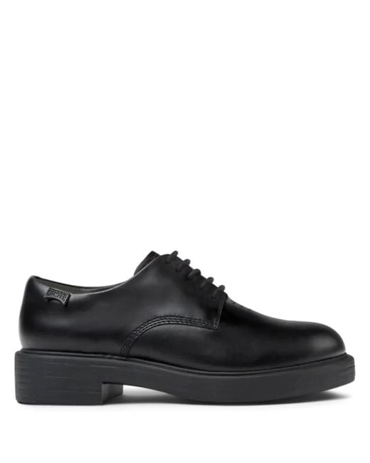 Camper Black Leather Floral Lace-Up Shoes