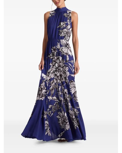 Alice + Olivia Blue Cowl-Neck Floral Maxi Day Dress