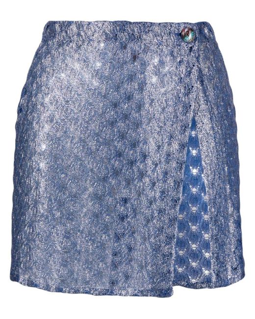Missoni Blue Metallic Crochet-knit Miniskirt
