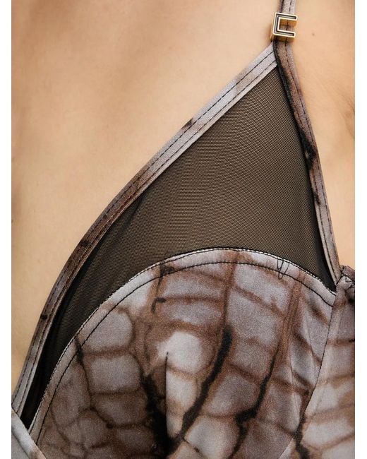Elisabetta Franchi Black Crocodile-Effect Mesh-Panel Swimsuit
