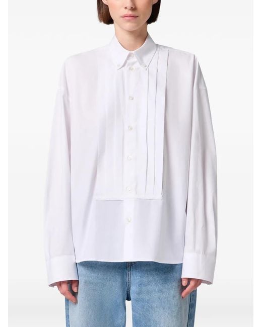 MSGM White Pleated-Bib Button-Down Shirt