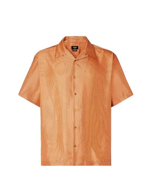 Fendi Orange Logo-Stripe Silk Shirt for men