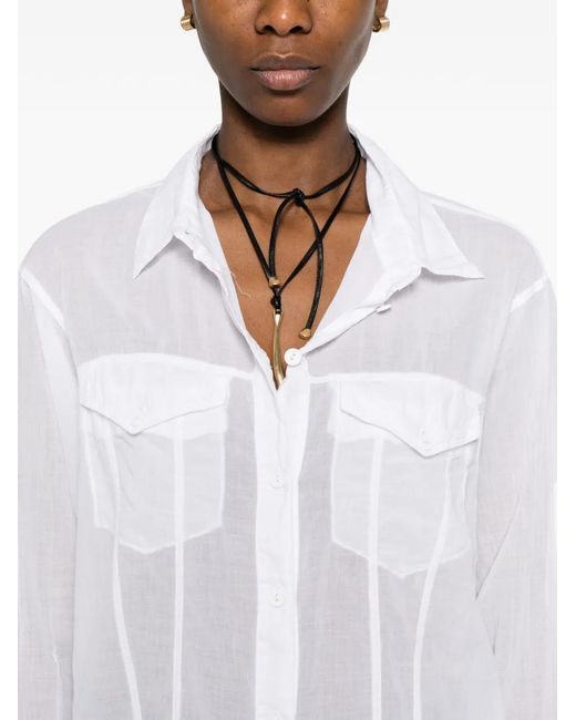 European Culture White Pocket Short Shirt