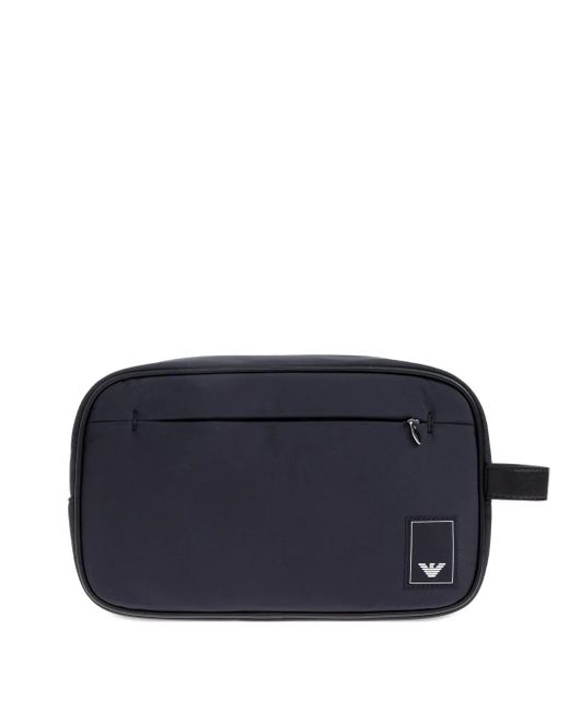 Emporio Armani Blue Logo-Patch Front-Pocket Clutch for men