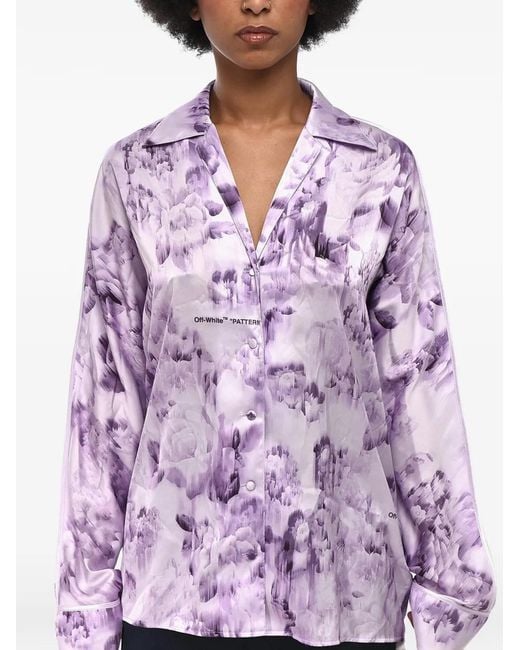 Off-White c/o Virgil Abloh Purple Floral-Print Satin Shirt