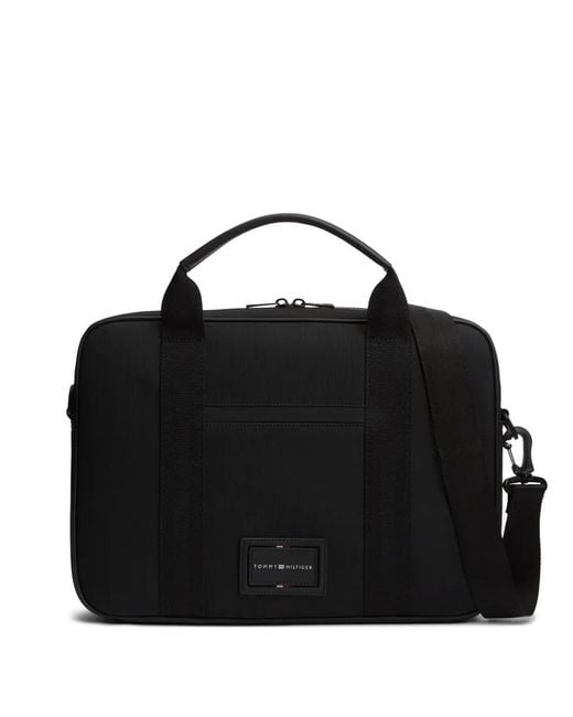 Tommy Hilfiger Black Logo-Patch Laptop Bag for men