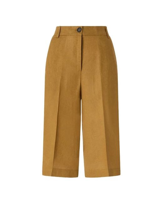 Pinko Brown Linen Bermuda Shorts With Pressed Pleat Detail