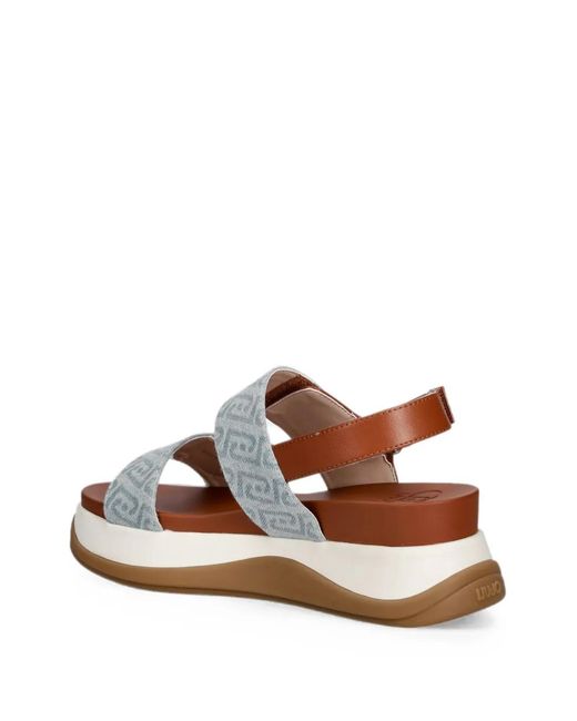 Liu Jo Brown Monogram-Pattern Touch-Strap Sandals