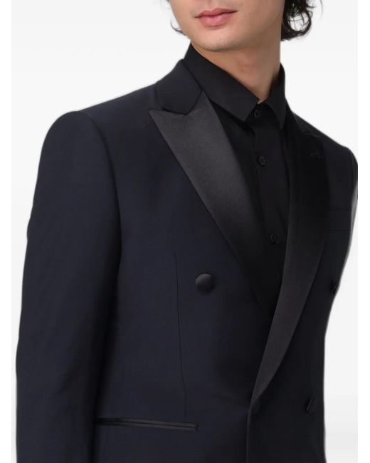 Emporio Armani Blue Double-Breasted Virgin-Wool Suit for men