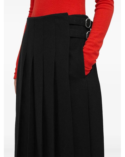 Jil Sander Black High-Waist Pleated Midi Skirt
