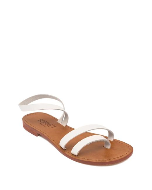 SOMMET White Leather Ankle-Wrap Sandals