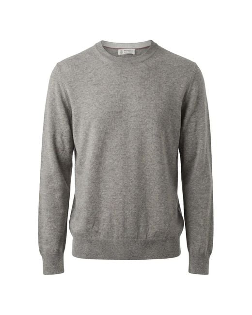 Brunello Cucinelli Gray Fine-Knit Cashmere Sweater for men