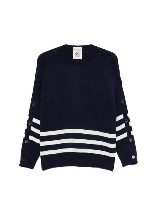 Semicouture Blue Button-Detail Striped Sweater