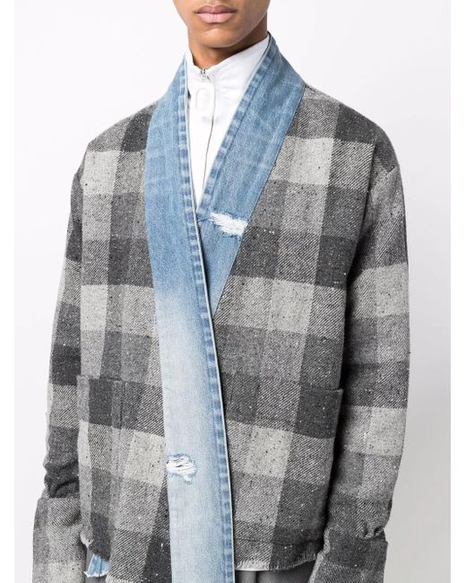 Greg Lauren Karierte Hemdjacke Mit Jeansbesatz in Blue für Herren