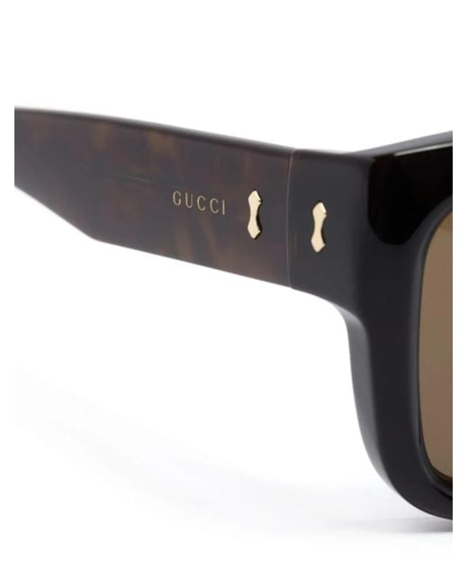 Gucci Brown Logo-Engraved Rectangle-Frame Sunglasses for men