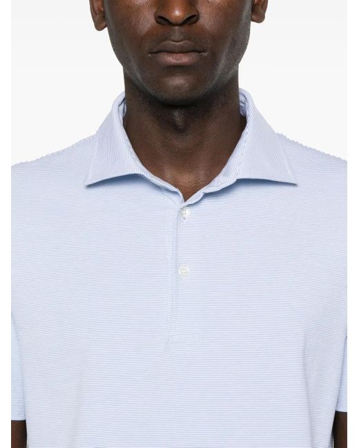 Fedeli White Zero Striped Jersey Polo Shirt for men