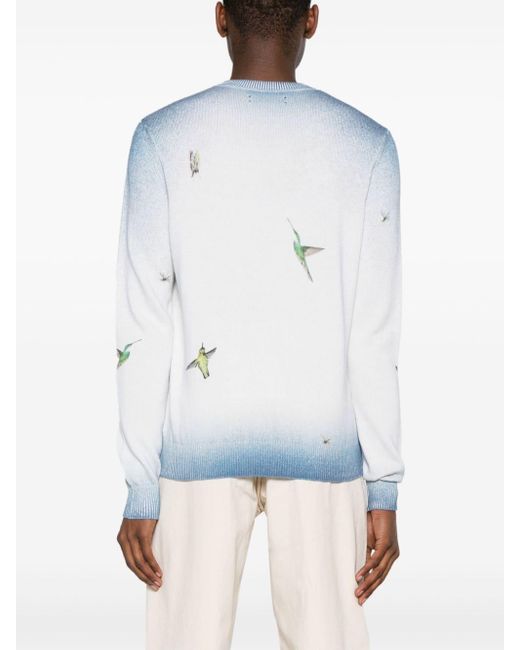 Amiri Gray Hummingbird-embroidered Cotton Sweater for men