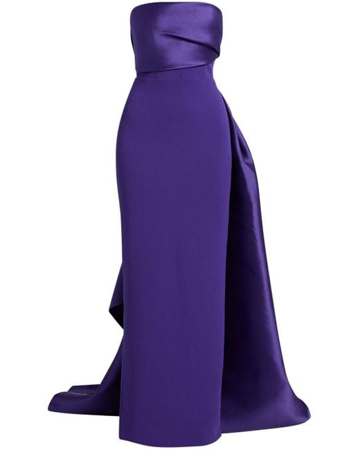 Solace London Purple The Kinsley Strapless Draped Gown