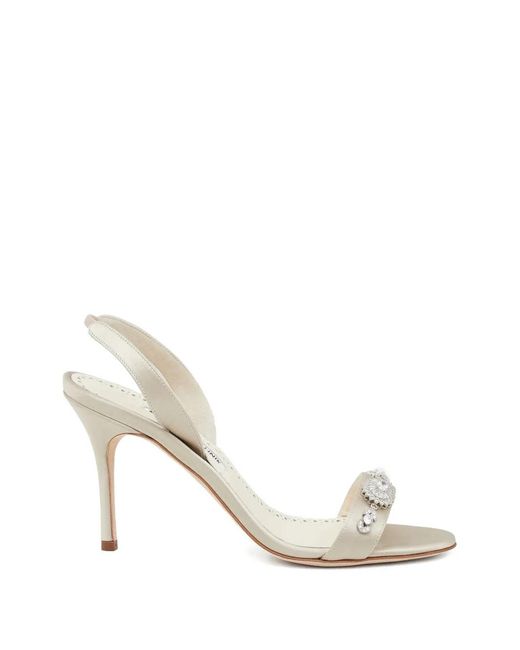 Manolo Blahnik White Lamisan Embellished Sandals