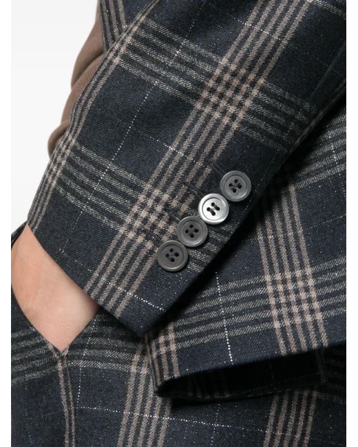 Peserico Black Check-Pattern Double-Breasted Blazer