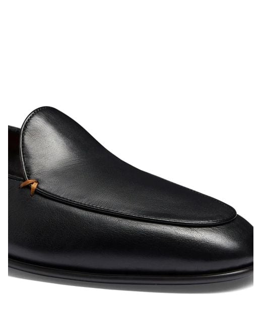 Santoni Black Leather Loafers for men