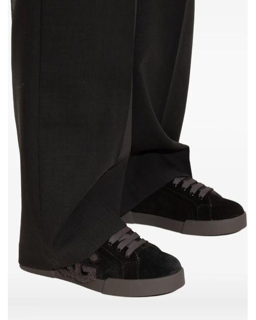 Dolce & Gabbana Black Logo-Detail Suede Trainers