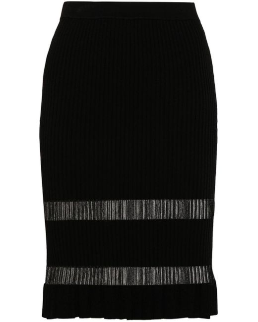 Jupe mi-longue à design nervuré Pinko en coloris Black