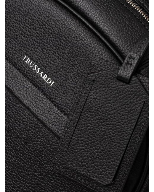 Trussardi Black Logo-Print Pebbled Backpack for men