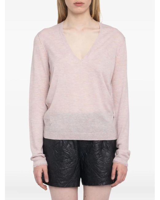 Zadig & Voltaire Pink V-Neck Knitted Jumper