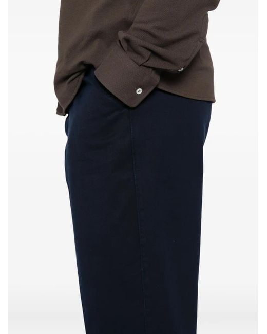 Brunello Cucinelli Blue Press-Crease Cotton Trousers for men