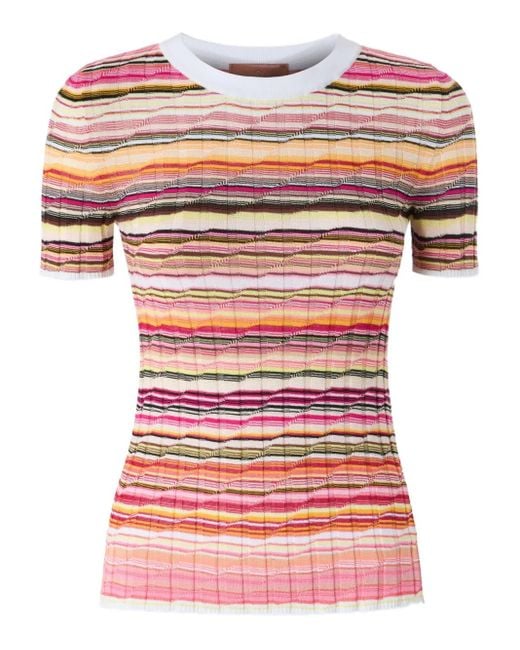 Missoni Pink Gestricktes T-Shirt Mit Streifen