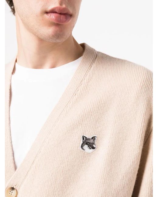 Maison Kitsuné Natural Fox Head Patch Wool Cardigan for men