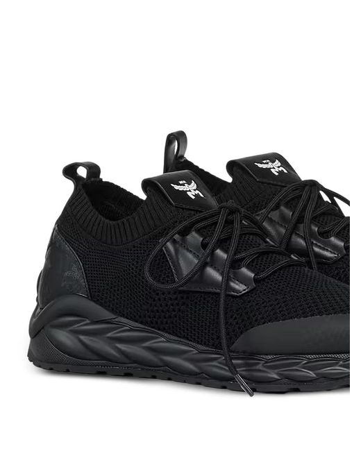 MCM Black Logo-Patch Knit Sneakers for men