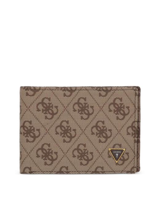 Guess Brown Monogram-Print Logo-Plaque Wallet for men