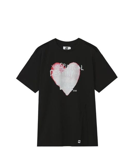 Izzue Black Cut-Out Shoulders Graphic-Detail Cotton T-Shirt