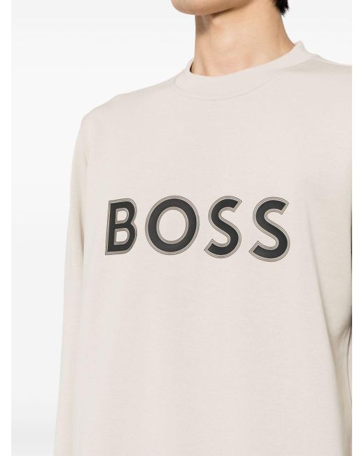 Boss Gray Logo-print Cotton-blend Sweatshirt for men