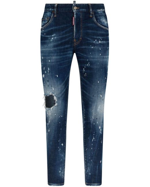 DSquared² Blue Distressed Skinny-cut Jeans for men