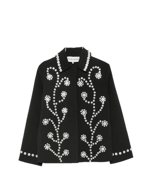 Stine Goya Black Eyelet-Embellished Floral-Motif Jacket