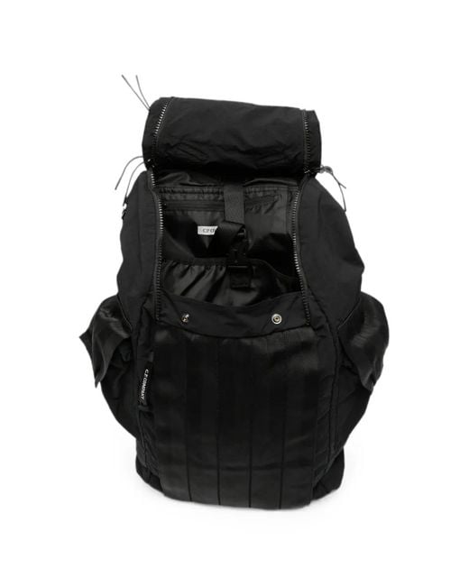 C P Company Black Logo-Embroidered Backpack for men
