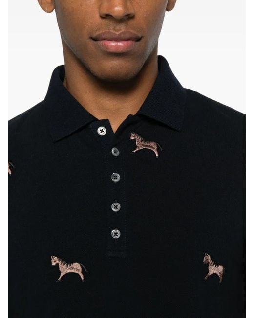 Thom Browne Black Pique Horse-Embroidery Polo Shirt for men