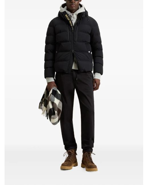Woolrich Black Stretch Hooded Puffer Jacket for men